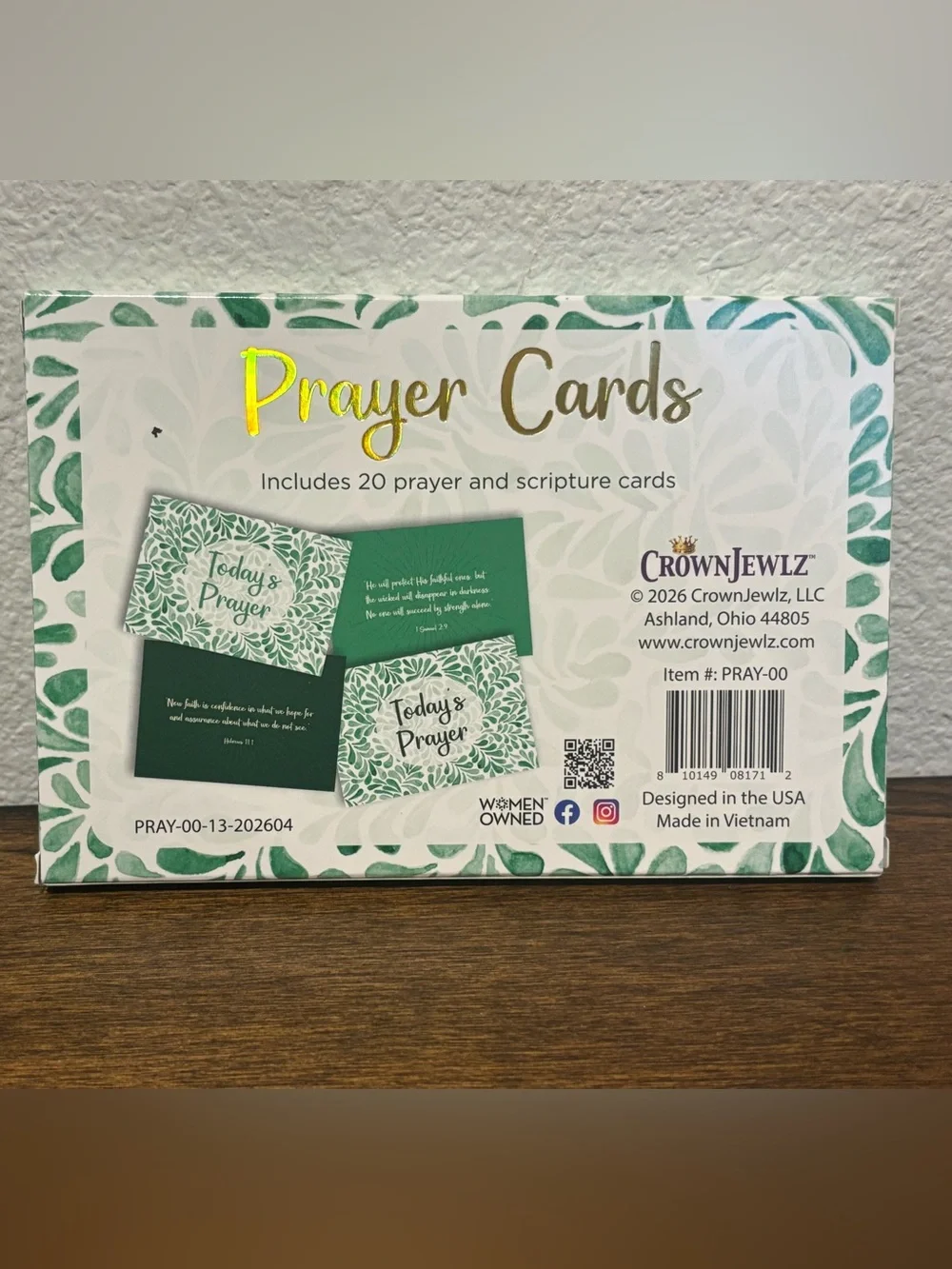 Set of 20 Prayer Cards - Green Leaf Accent